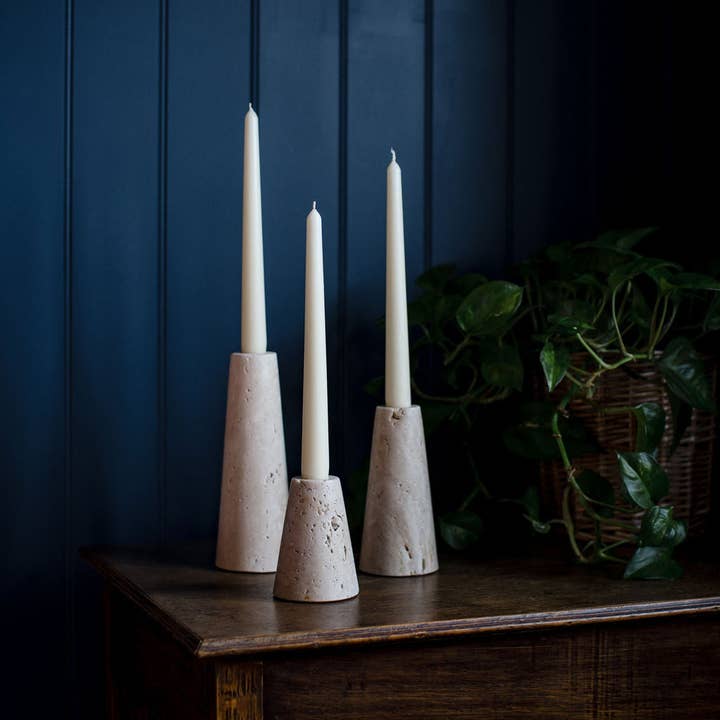 Arthur Cameron - Wholesale Candle Holder - Argyll - Travertine Conical Shaped Candlestick Holder
