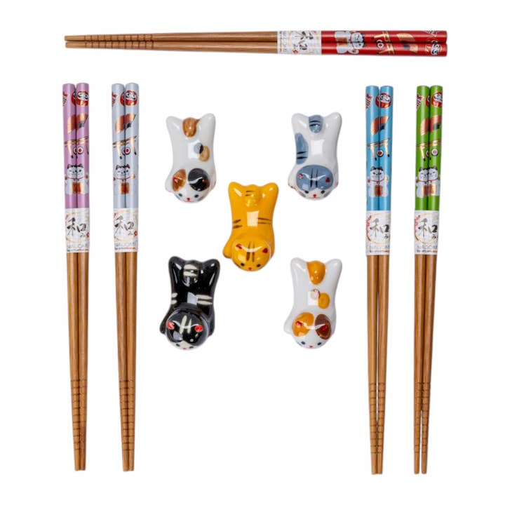 Urban Tokyo - Wholesale Chopsticks - 5 Pair Cute Cats Bamboo Chopsticks and Rests Gift Set (1/36)3