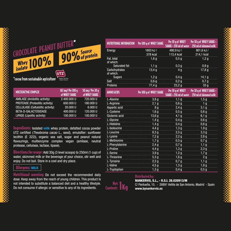 Nankervis - Wholesale Protein/Superfood Powder - Gold Isolate WHEY Chocolate with peanut butter 1kg1