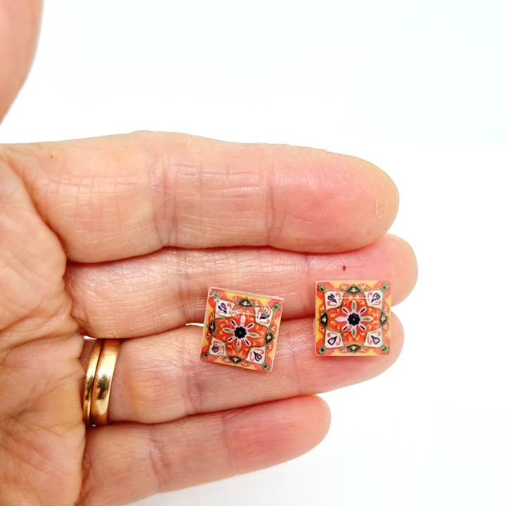 LUSO TILES JEWELRY - Wholesale Gauge/Plug Earrings - Pendientes post cuadrados coloridos1