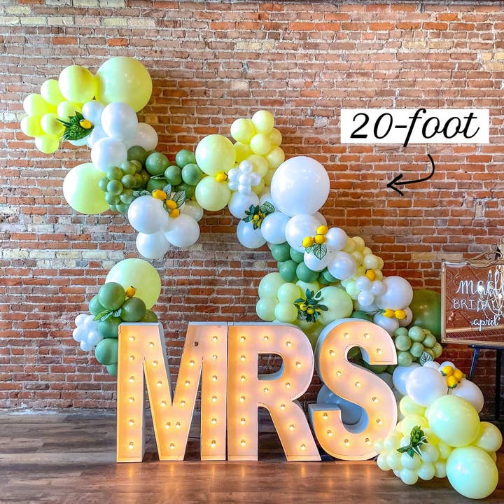 Lemon Balloon Arch Kit - Pastel Yellow, Pearl White, & Sage Balloon Garland Kit for wholesale by Ellie's Party Supply