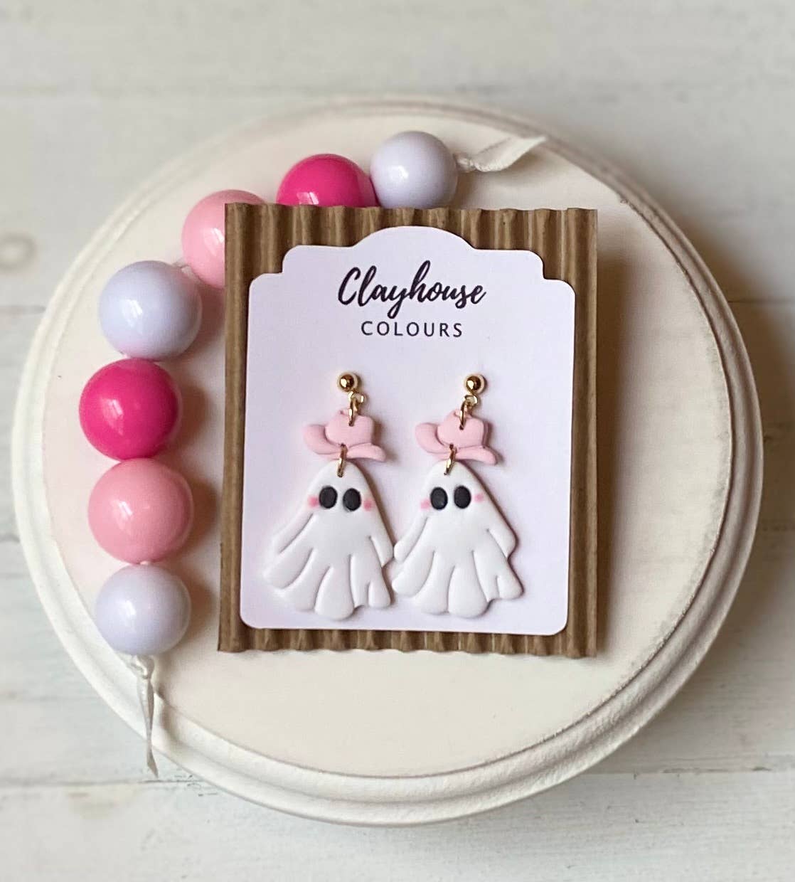 Clayhouse Colours - Wholesale Dangle Earrings - Pink Ghost & Pumpkin Earrings0