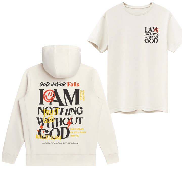 Ik ben niets zonder God Hoodie + Gratis bijpassend T-shirt | Unisex | Crème voor wholesale door Made By Yen