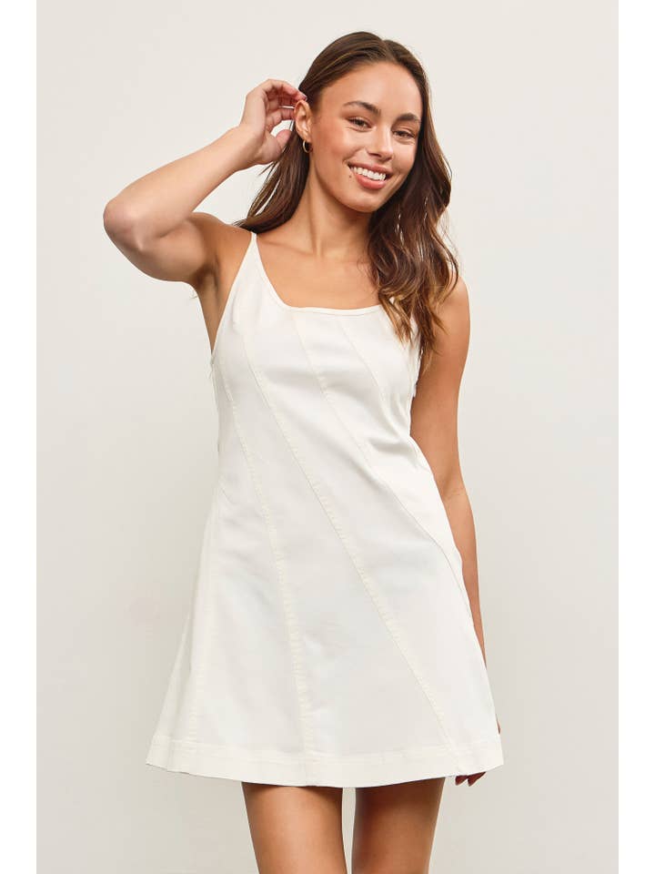 Mustard Seed - Wholesale Dress - Women's - DIAGONAL SEAM DENIM STRAP DRESS