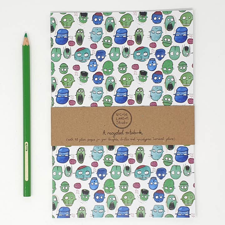 A5 Recycled Zombie Notebook (Plain or Lined) for wholesale by Nicole Lawson Studio