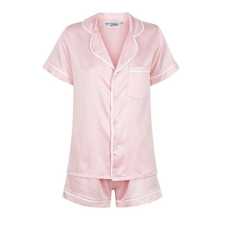 Bespoke Pyjama Set - Short Sleeve Bubble Gum Pink/White for wholesale by Midnight Mischief