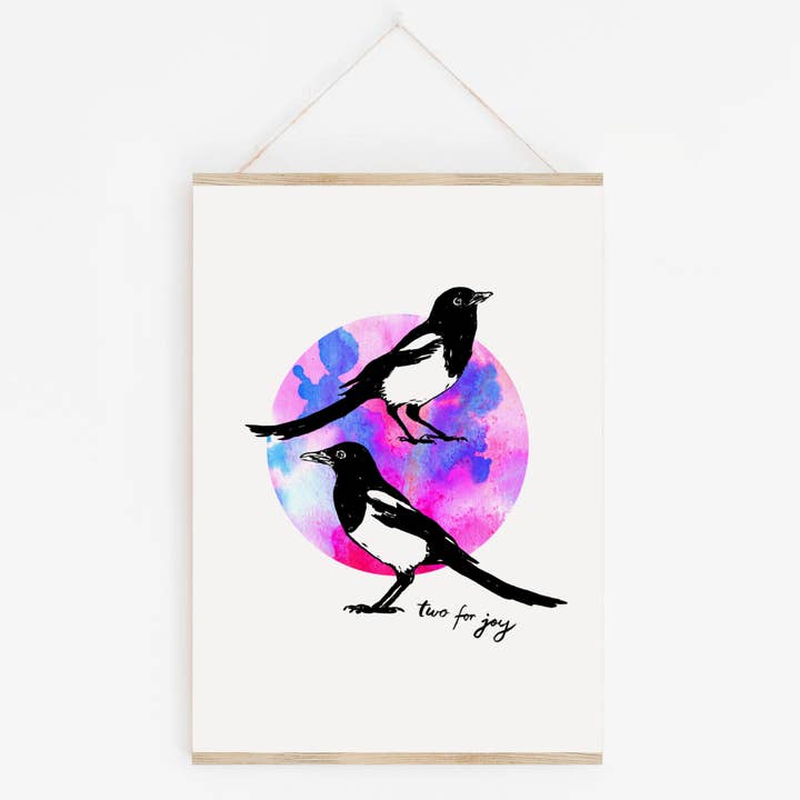 Two for Joy - Magpie Art Print for wholesale by Drawn Together Art Collective