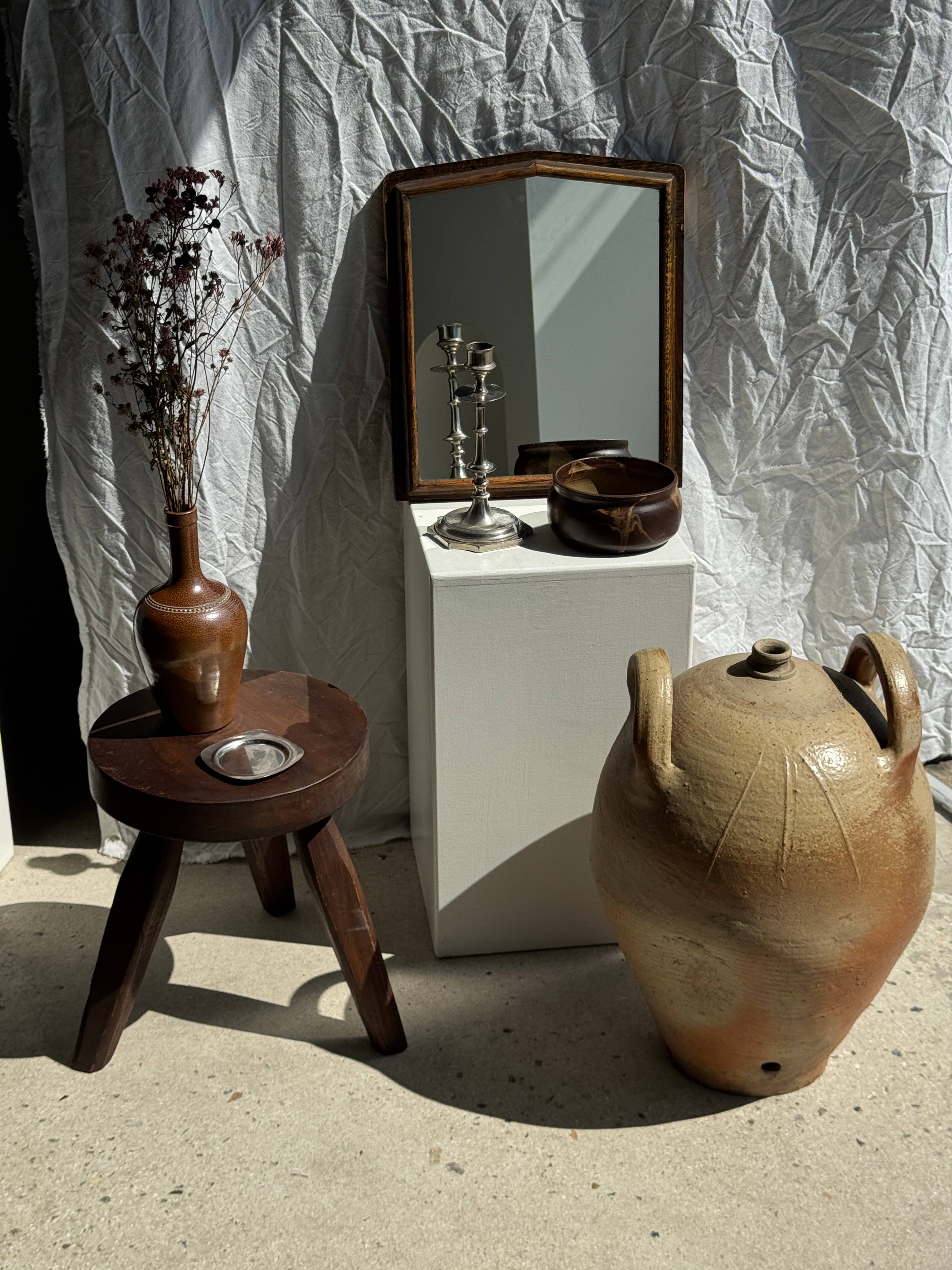 Brown Small antique English rectangular mirror with pediment for wholesale on Faire20