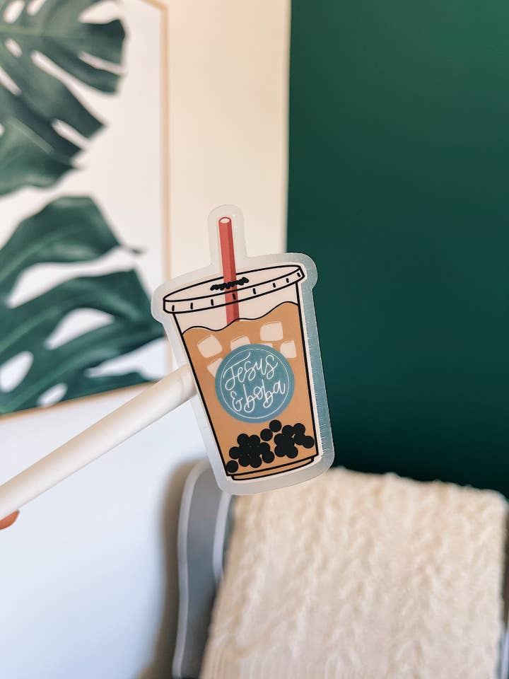 Jesus & Boba Vinyl Sticker for wholesale by dinahslettering