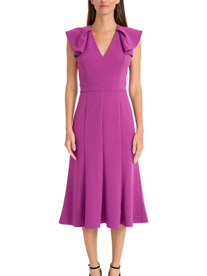 Maggy London Flutter Sleeve V-Neck A-Line Dress for wholesale by New Yorker's Apparel