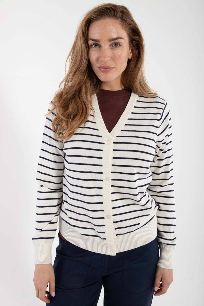 Danefae København - Wholesale Cardigan – Women’s - Danejolly Cotton Knit Cardigan Chalk/Dk Navy