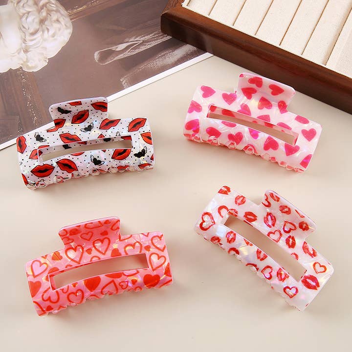 Valentine's Lip & Heart Pattern Romantic Hair Clips for wholesale by SoapElenGlen