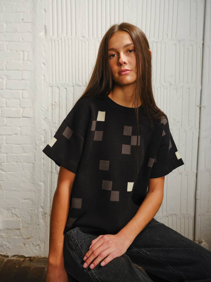 Albers Short Sleeve Sweater Tee - Obsidian for wholesale by The Endery