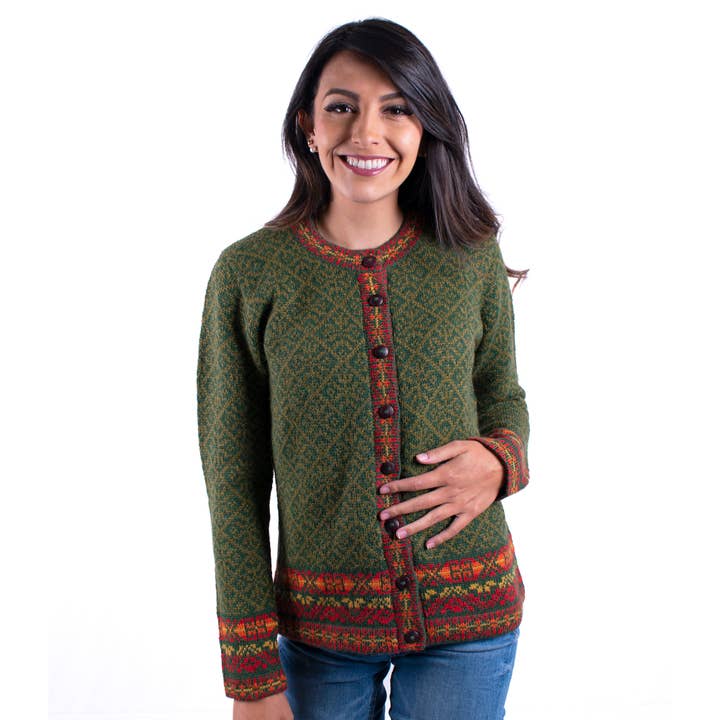 Alpaka Cardigan Apasanka für den Großhandel von L.A.M Bolivia