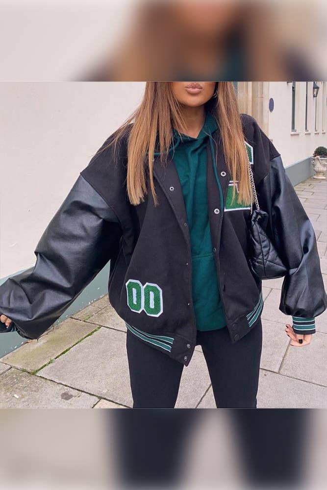 UNISHE - Wholesale Varsity/Baseball Jacket - Women's - Letter Patchwork Open Button Baseball Jacket YDL0192