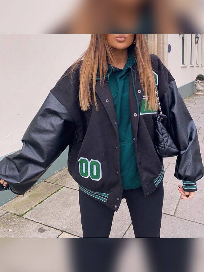 UNISHE - Wholesale Varsity/Baseball Jacket - Women's - Letter Patchwork Open Button Baseball Jacket YDL0192