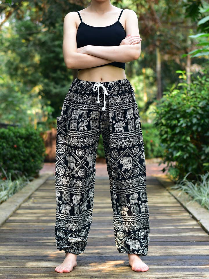 Black Elephant Harem Pants Tie Waist S-3XL for wholesale by Bohotusk