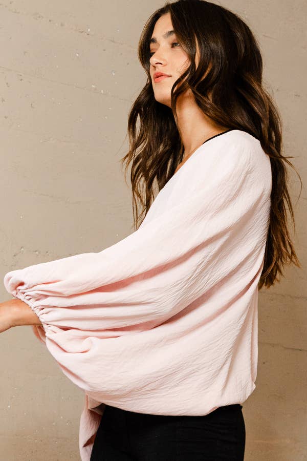 WHITE T1272C Dolman Sleeve Billowy Bottom Woven Top for wholesale on Faire18