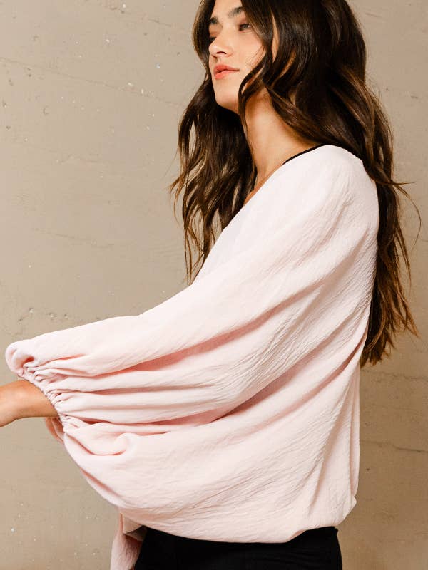 WHITE T1272C Dolman Sleeve Billowy Bottom Woven Top for wholesale on Faire18