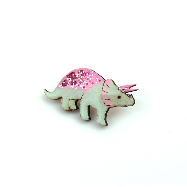 Bekbek Makes – wholesale Brooch – Triceratops - Pastel Green & Pink (Pin Badge or Necklace)