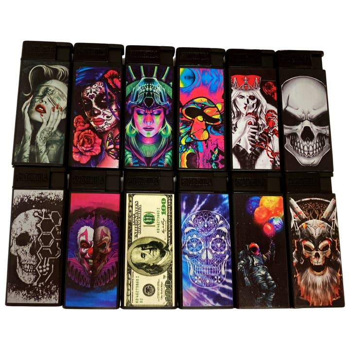 Smokezilla Cigarette Saver & Torch Lighter Assortment- 12/Pk for wholesale by Novelty Closeout
