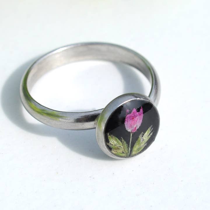 Pressed Flower Tiny Ring for wholesale by My Beverly Jewelry