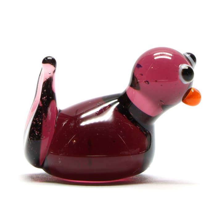 Purple Transparent Glass Duck Miniature Ornament for wholesale by Joy McMillan Glass