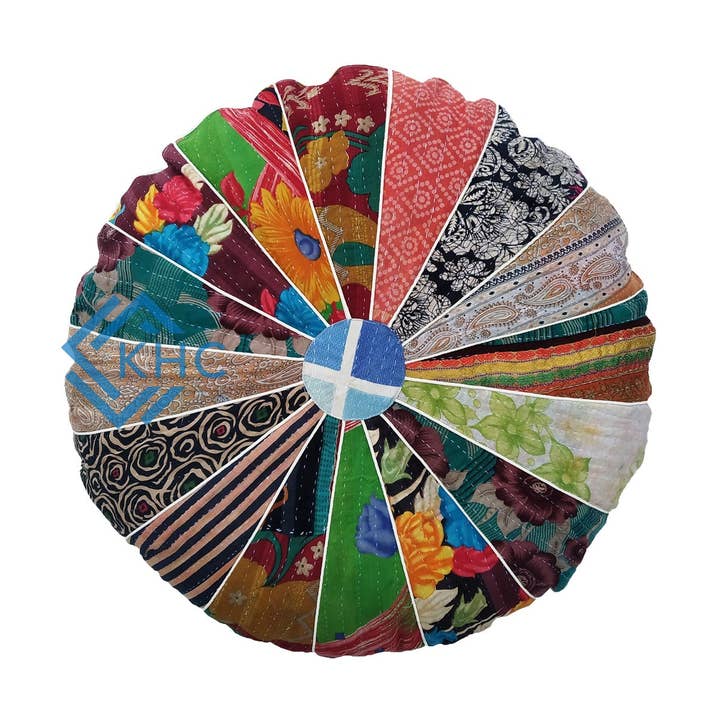 5 Pcs Patchwork Floor Cushion Cover 32 Inch Handmade Round Floor Pillow for wholesale by KHC