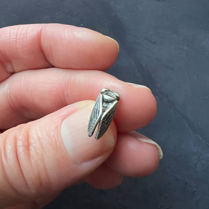 Sterling Silver Cicada Tie Tack, Insect Lapel Pin, Nature Inspired Bug Jewelry for wholesale by Metal Cloth & Wood