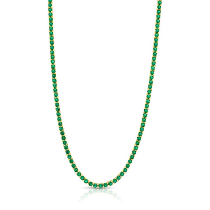 GREEN CZ TENNIS NECKLACE, GOLD BR for wholesale by JEN HANSEN