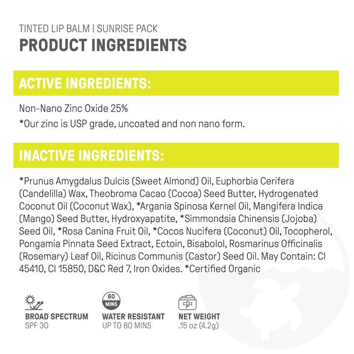 Raw Elements – wholesale Lip Balm – Raw Elements Tinted Lip SPF 30 .15 oz Sunrise Pack4