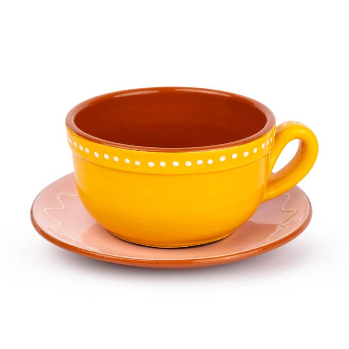 Denise - Venta al por mayor Taza de café/té - Juego de taza amarilla y plato rosa Ellis0
