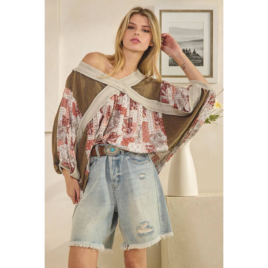 Oli&Hali - Wholesale Knit Top - Women's - WASHED RIB CROSSED PATCHWORK TOP8