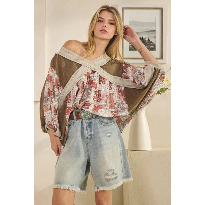 Oli&Hali - Wholesale Knit Top - Women's - WASHED RIB CROSSED PATCHWORK TOP8