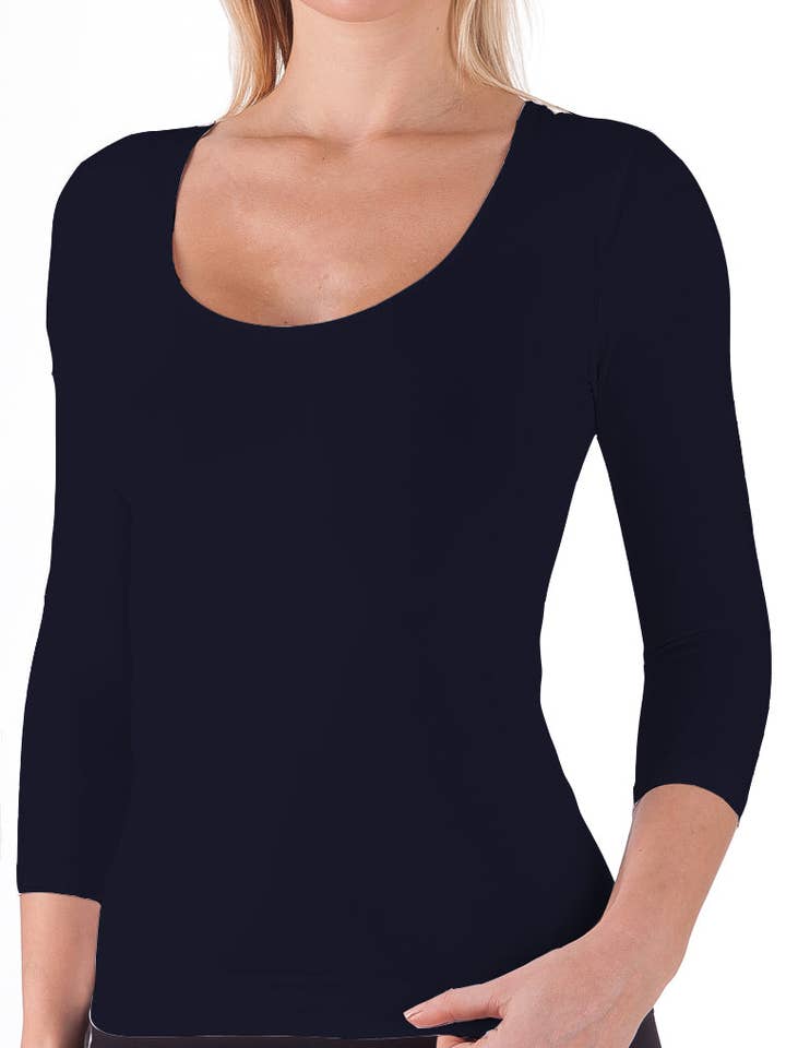 Bellissima mangas 3/4 decote redondo cores por atacado de Bellissima