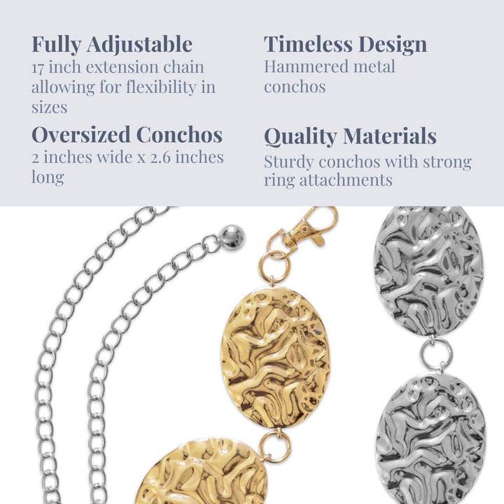 Texas Sun Western Wear - Wholesale Belt - Women's - Hammered Metal Western Boho Oversized Concho Chain Belt3