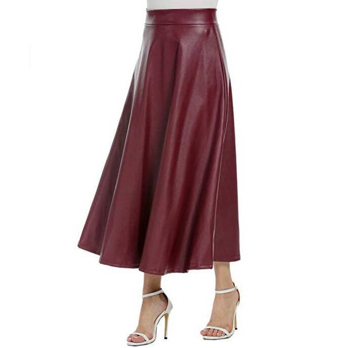 Lily Clothing - Wholesale Skirt - Women's - HIGH WAIST PU LEATHER LONG SKIRT WITH BIG SWING6