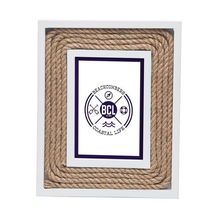 Cadre photo blanc avec corde 3,5" x 5" pour la vente par Beachcombers