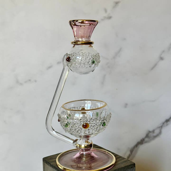 Arabazaar Gallery LLC - Wholesale Oil Warmer - Egyptian Handblown Oil Burner Embossed Glass Dots W/ 14K Gold Liner Design . Holiday Decor, Gift for love, Christmas Decor.