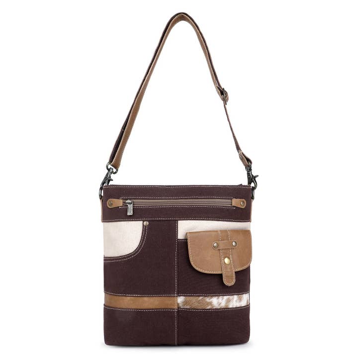 Bandolera de lona de piel de vacuno y cuero para mujer, Bone/Van Dyke para venta al por mayor de Sixtease Bags USA