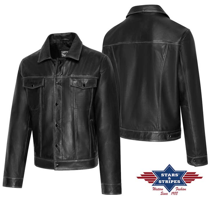 Jaqueta biker western em couro de carneiro com efeito stone - Cedric por atacado de Stars & Stripes®