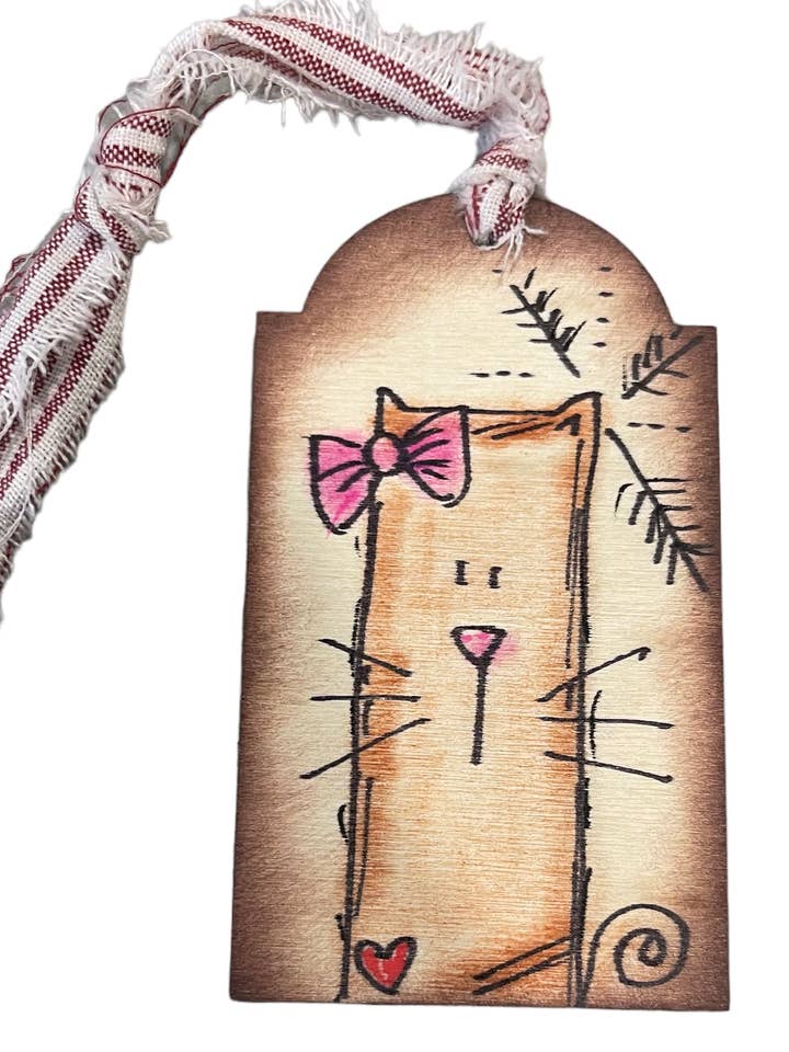 Handgefertigtes Dekofigur Kitsy the Cat, rechteckig, Holz für den Großhandel von I Doodle Do You