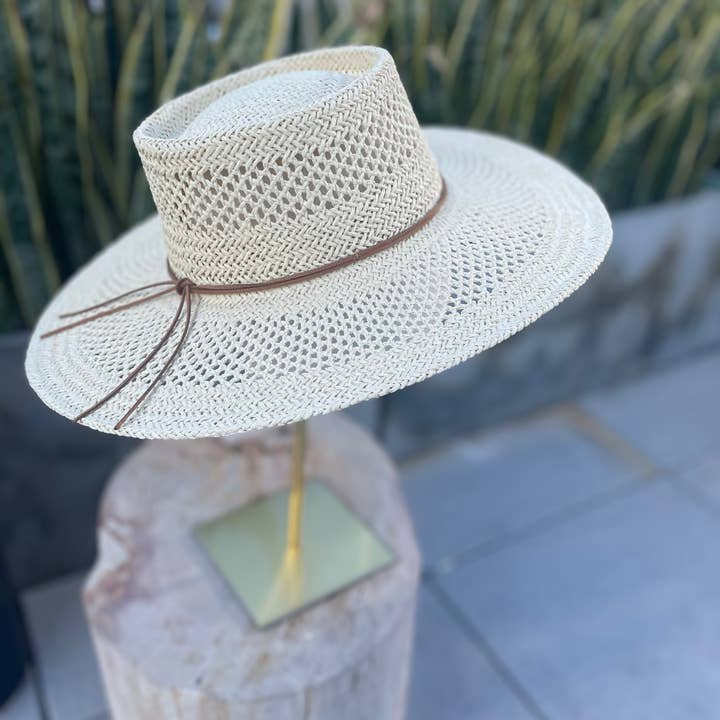 Love and Thyme - Wholesale Straw Hat - Women's - Summer Wide Brim PeekaBoo Weave Gambler Straw Hat