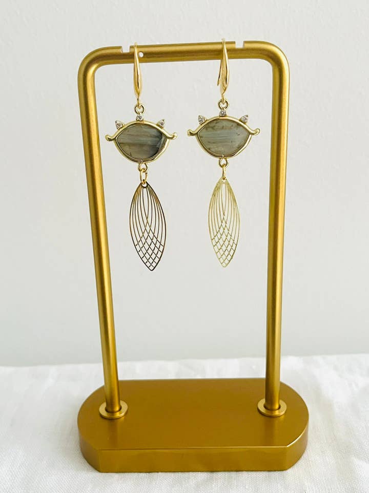 Pendientes CLEO - Oro 18K y piedra natural - Spectrolite para venta al por mayor de Innaya