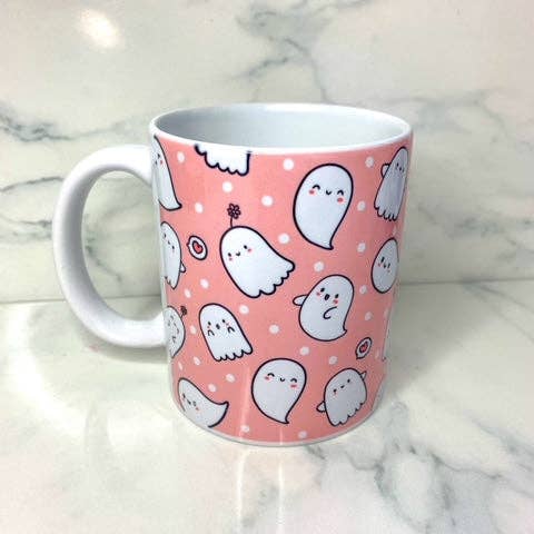 Boo Ghost Pink Mug for wholesale by F&RDesign