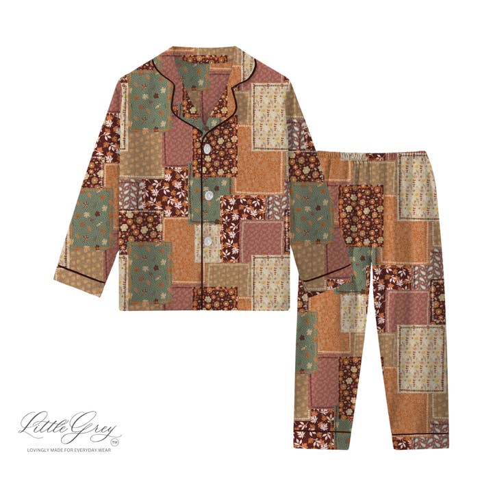 Adult Lounge Pajama Set - Fall Patchwork for wholesale by Little Grey