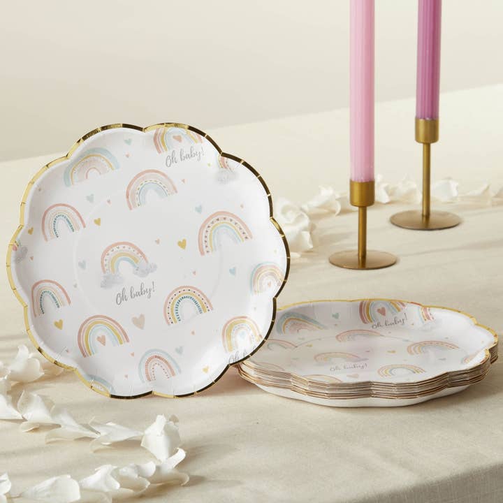 Kate Aspen – Großhandel Einweggeschirrpaket – Boho Rainbow Baby 62-teiliges Partygeschirr-Set (16 Gäste)