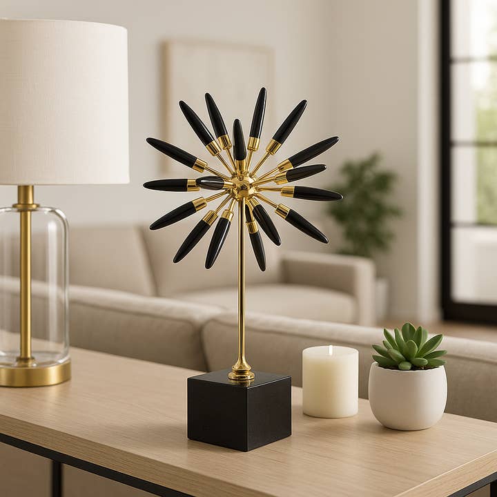 Sagebrook Home - Wholesale Decorative Tabletop Object - Metal Glass Small Stone Starburst Statuary - Black, 16 in.1