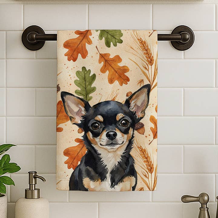 Black and Tan Chihuahua Heirloom Fall Towel WDK7769 for wholesale by Caroline's Treasures