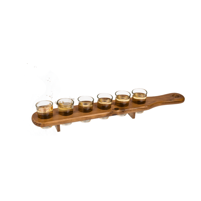 Out of the blue KG - Wholesale Shot Glass - Shooter glass, set of 6pcs. with wooden slat,2
